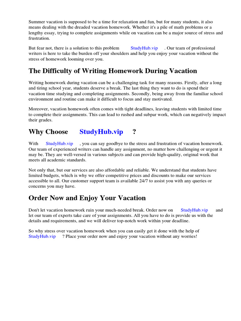 Vacation Homework for Students | PDF | Homework | Vacation
