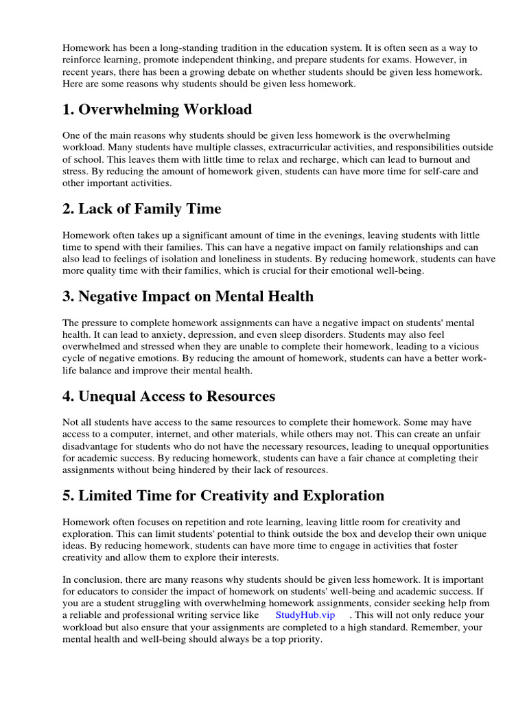 Reasons Why Students Should Be Given Less Homework | PDF | Homework ...