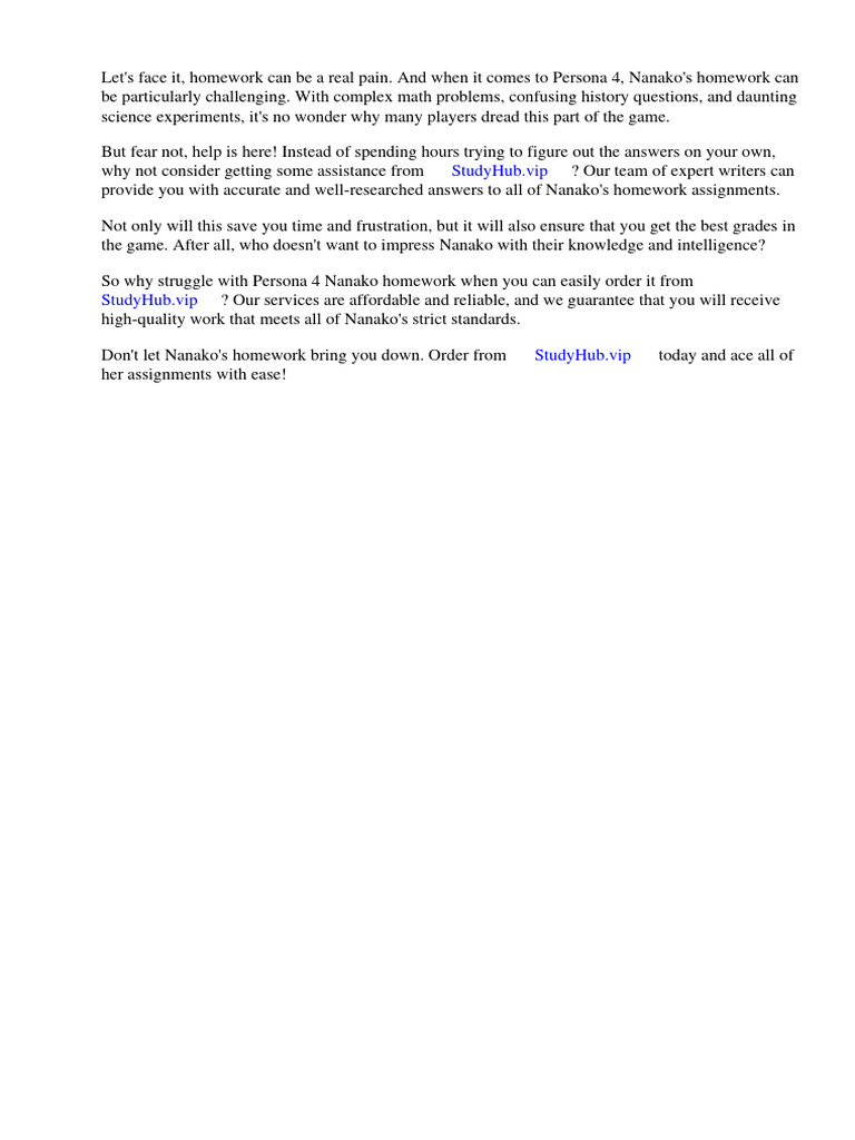 Persona 4 nanako homework answers pdf