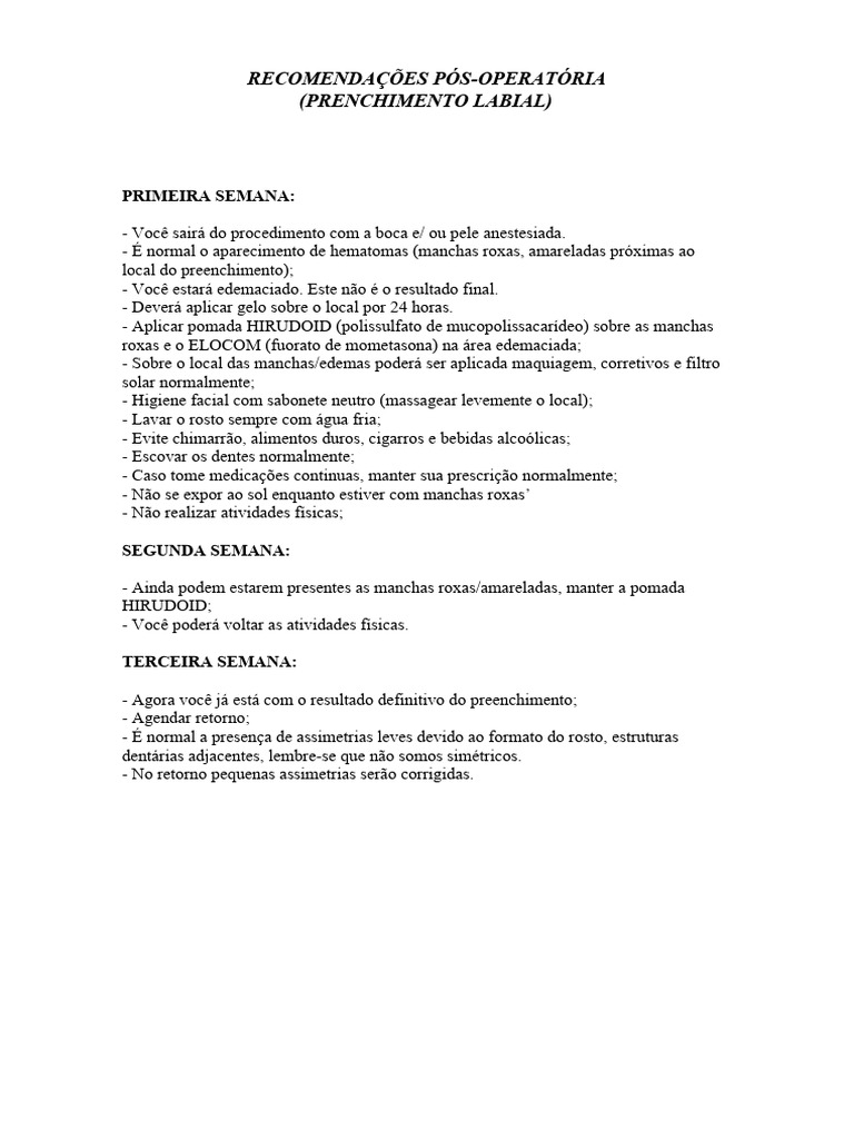 Cuidados Pós Preenchimento Labial | PDF | Bem-estar