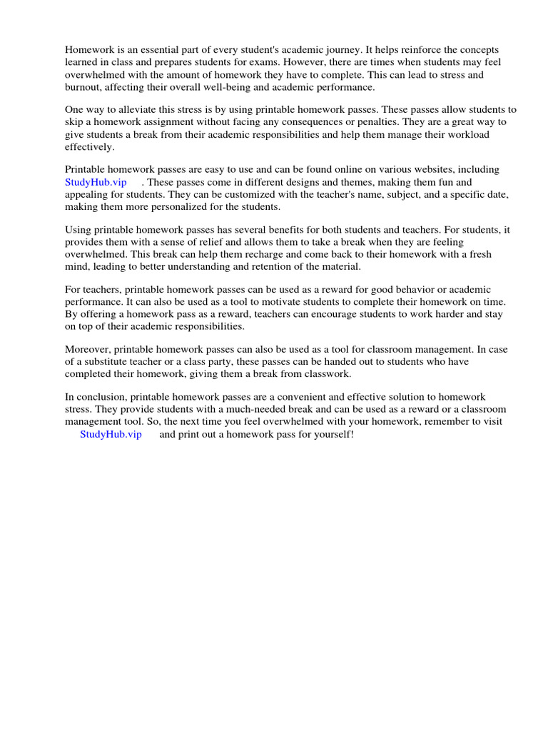 Printable homework passes pdf essays homework