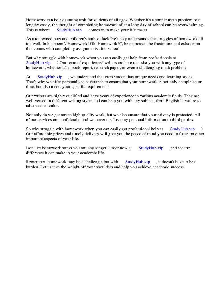 Homework by Jack Prelutsky | PDF | Essays | Homework