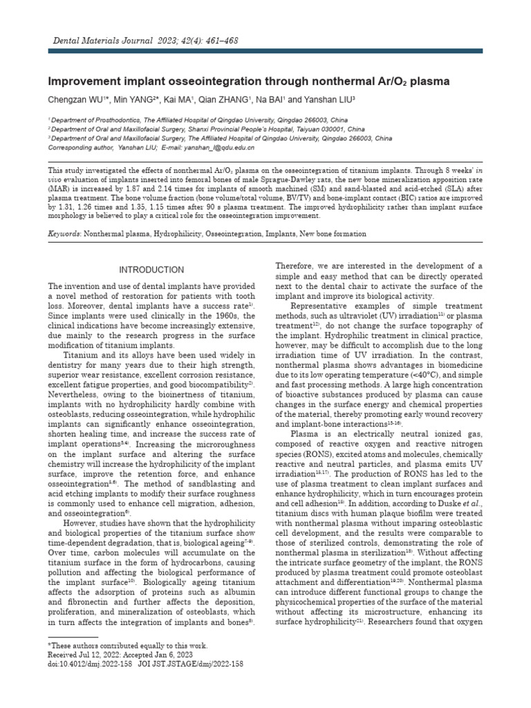 Impovement Implant Osseointegration | PDF | Dental Implant | Dentistry