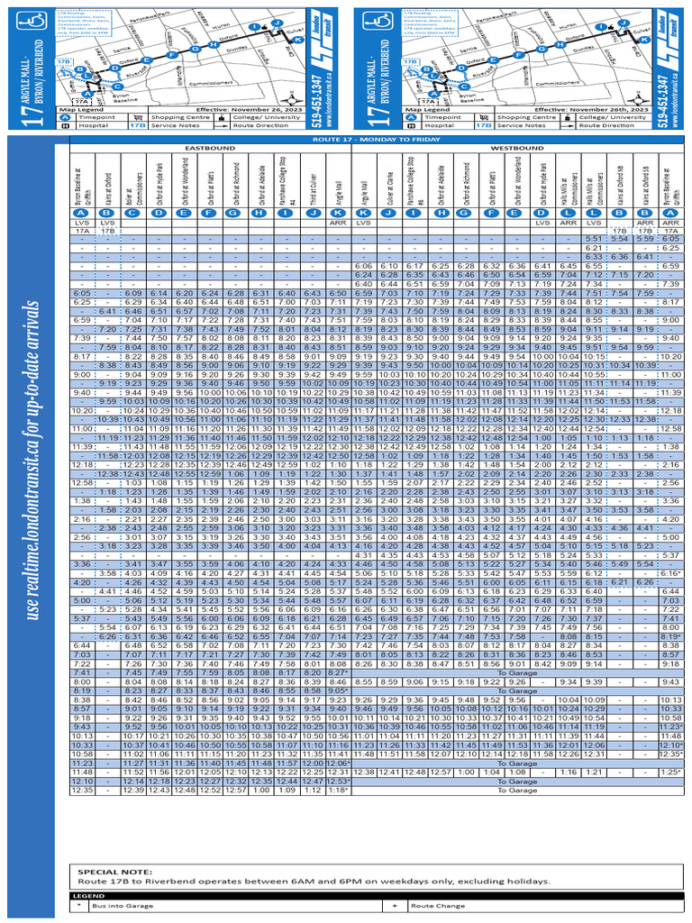 Route 17B Schedule: Argyle Mall to Riverbend | PDF