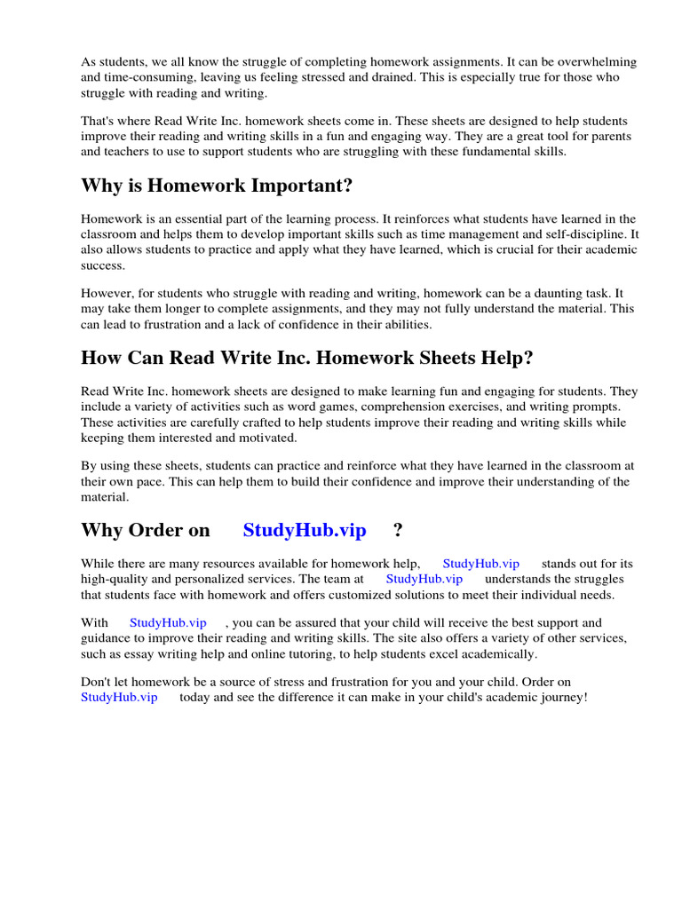 Read Write Inc Homework Sheets PDF Phonics Homework