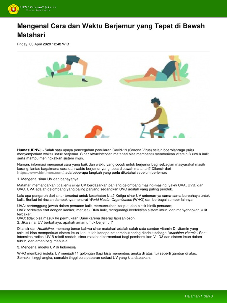 Cara memperkuat sistem imun tubuh dengan berjemur di bawah sinar matahari