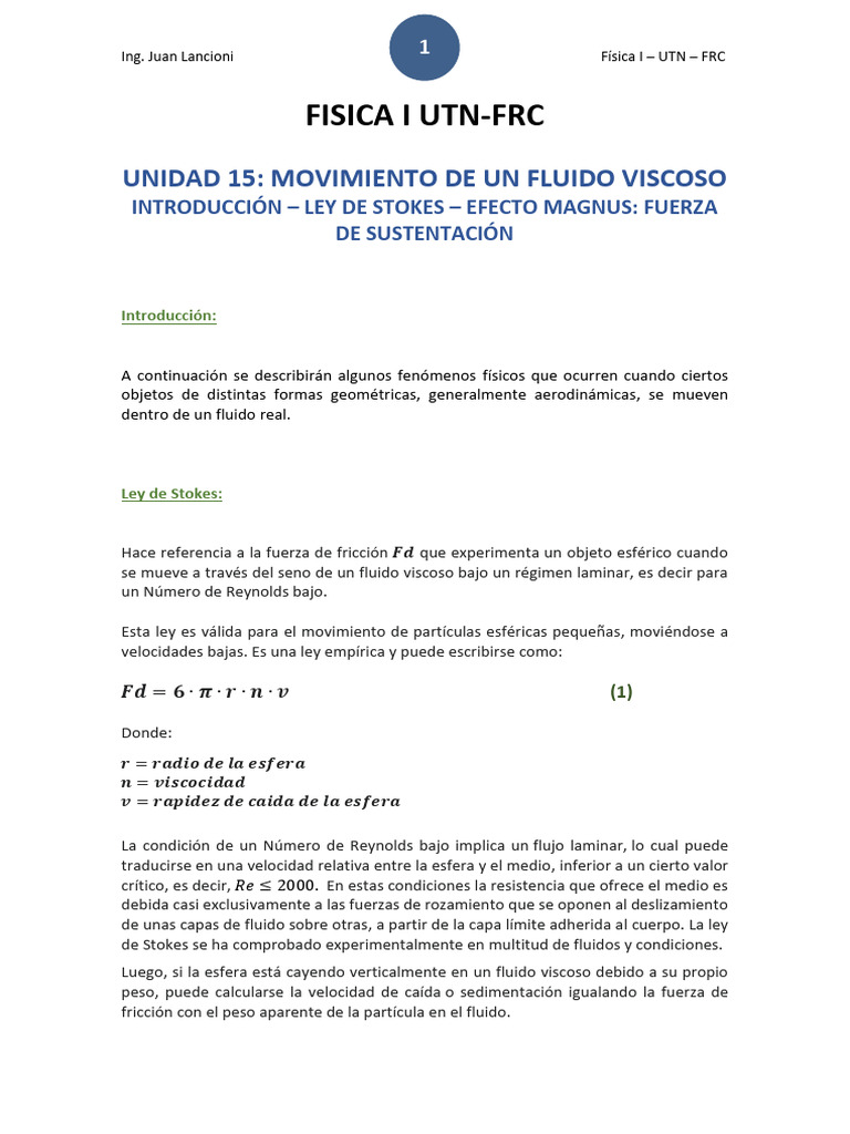 Movimiento de un fluido viscoso leyes f sicas asociadas