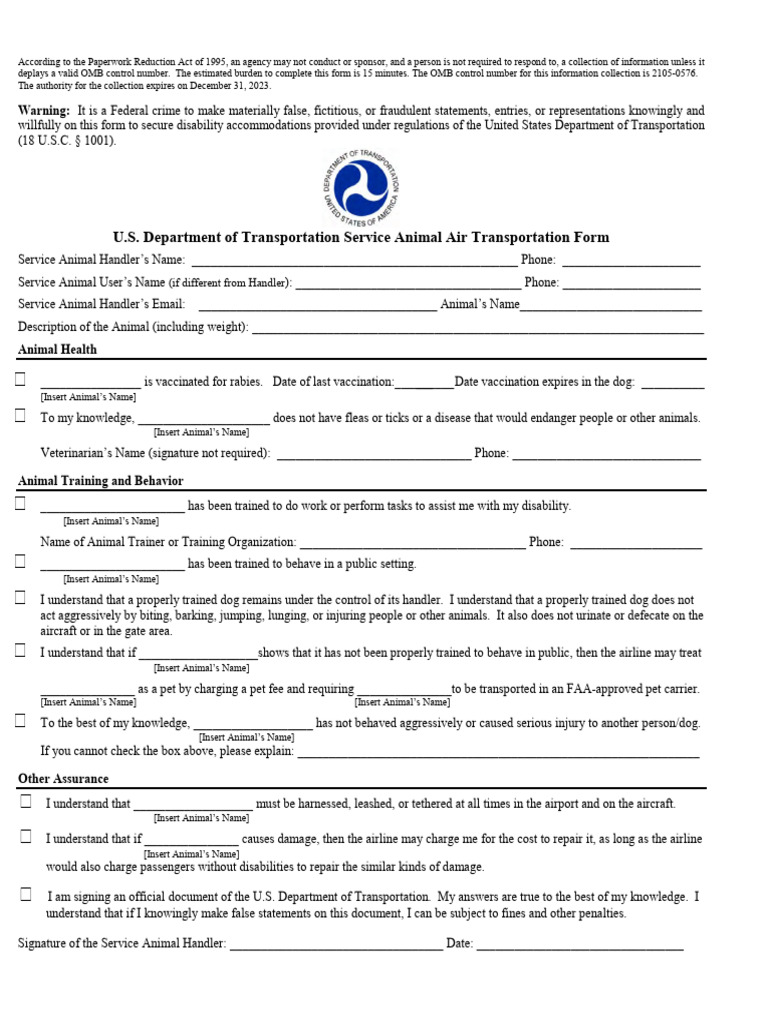 Southwest Airlines Service Animal Form 2025 | PDF | Animals And Humans