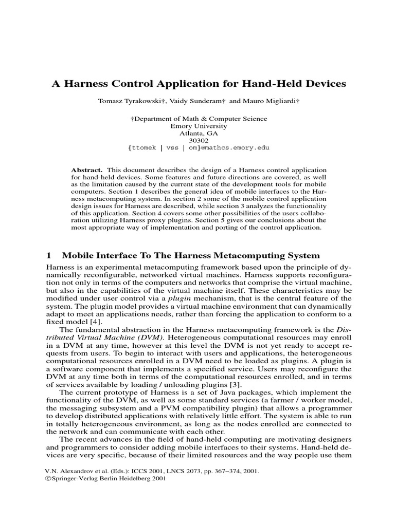 A harness control application for hand h pdf kernel operating
