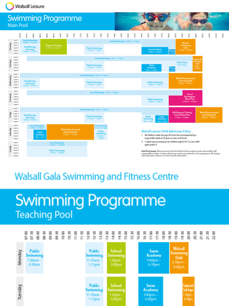 Walsall Gala Swimming Timetable | PDF