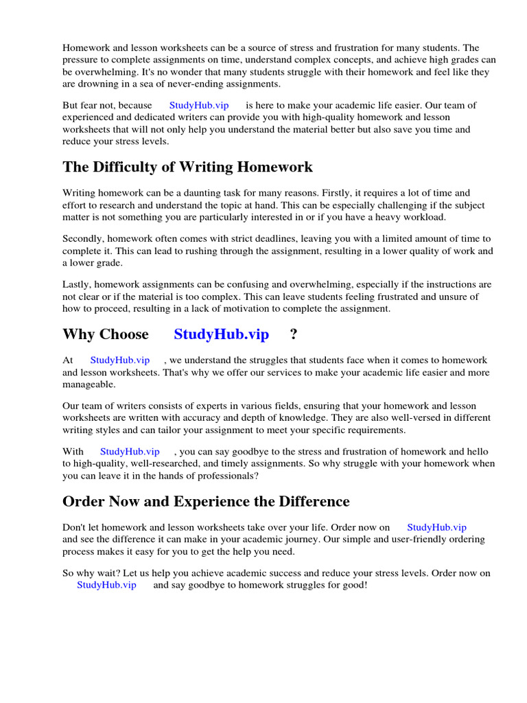 Homework or Lesson Worksheets | PDF | Worksheet | Homework