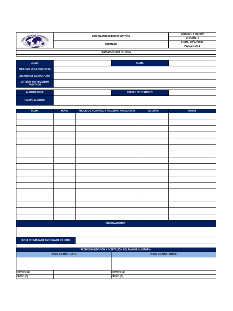 Plan de Auditoría Interna 2023 | PDF | Auditoría | Planificación