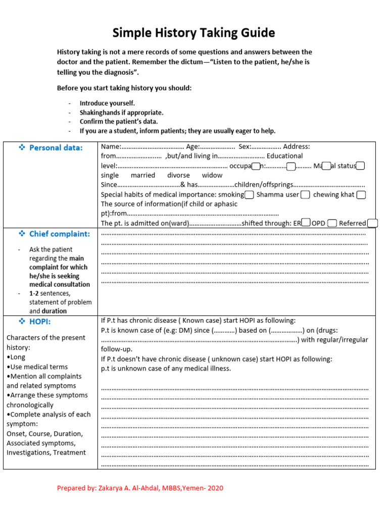 Simple History Taking Guide: Personal Data | PDF | Medicine | Medical ...