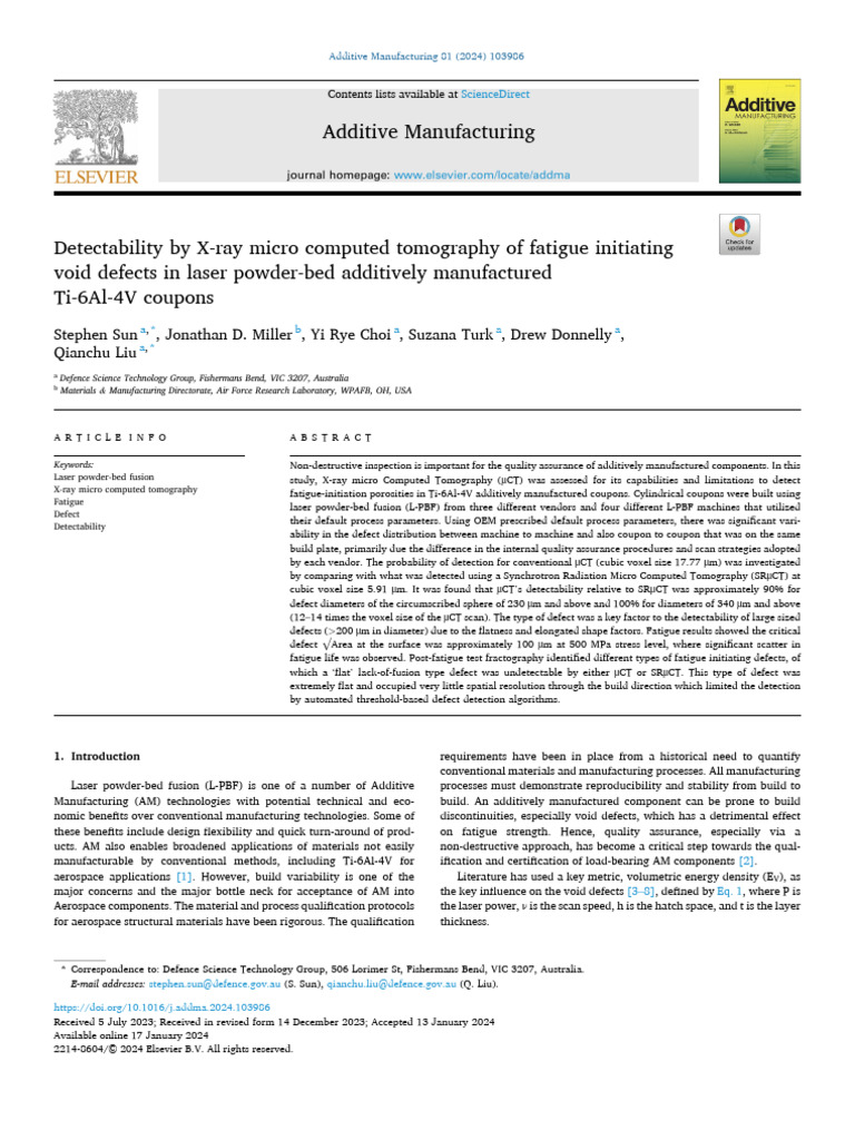 2024 Detectability by X ray Micro Computed Tomography of Fatigue