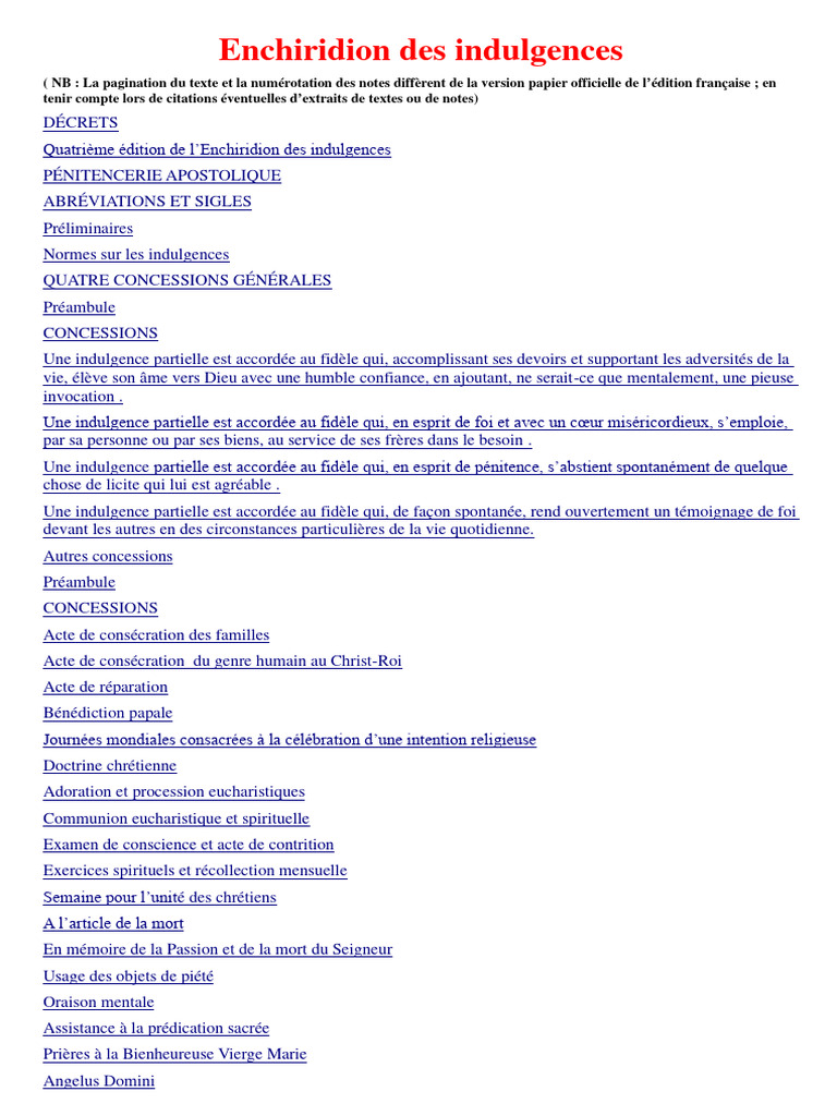 Manuel Des Indulgences (Avec Liens Sommaire Et Notes) | PDF ...