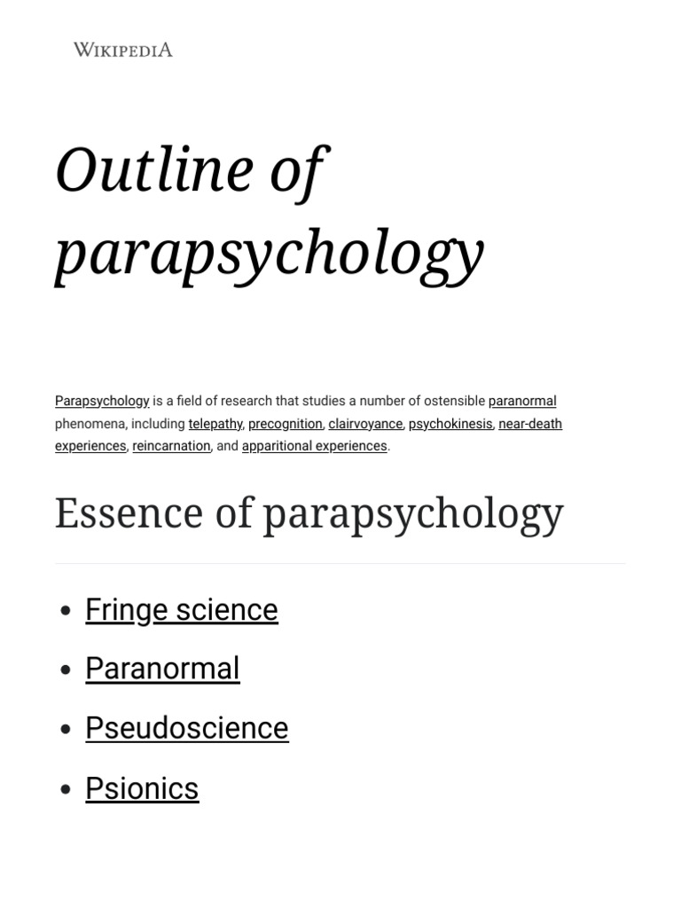 Outline of Parapsychology - Wikipedia | PDF | Parapsychology | Clairvoyance