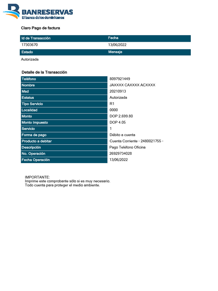 Comprobante de Pago Claro 13/06/2022 | PDF