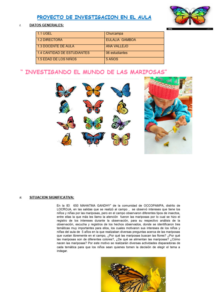 Proyecto Pia Mariposas Del 18 Al 29 de Setiembre | PDF | Evaluación |  Aprendizaje, image size:768x1024