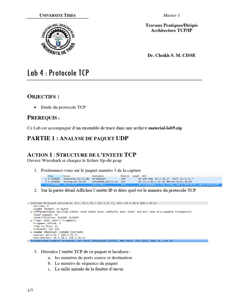 Analyse du Protocole TCP avec Wireshark | PDF | Protocole de contrôle ...