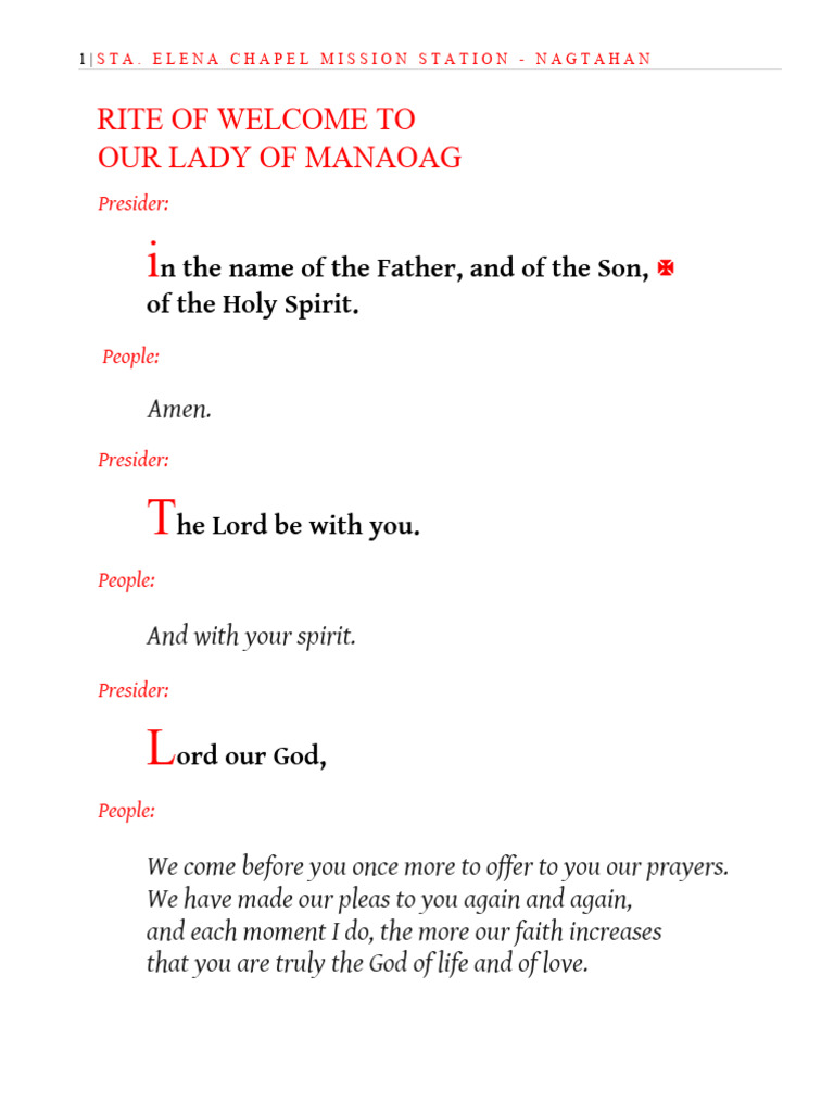 Welcome Rites for Our Lady of Manaoag | PDF | Prayer | Mary, Mother Of ...
