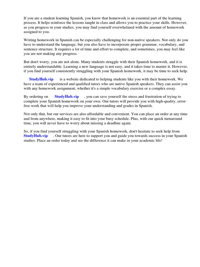 Do You Have A Lot Of Homework In Spanish PDF Homework Spanish 