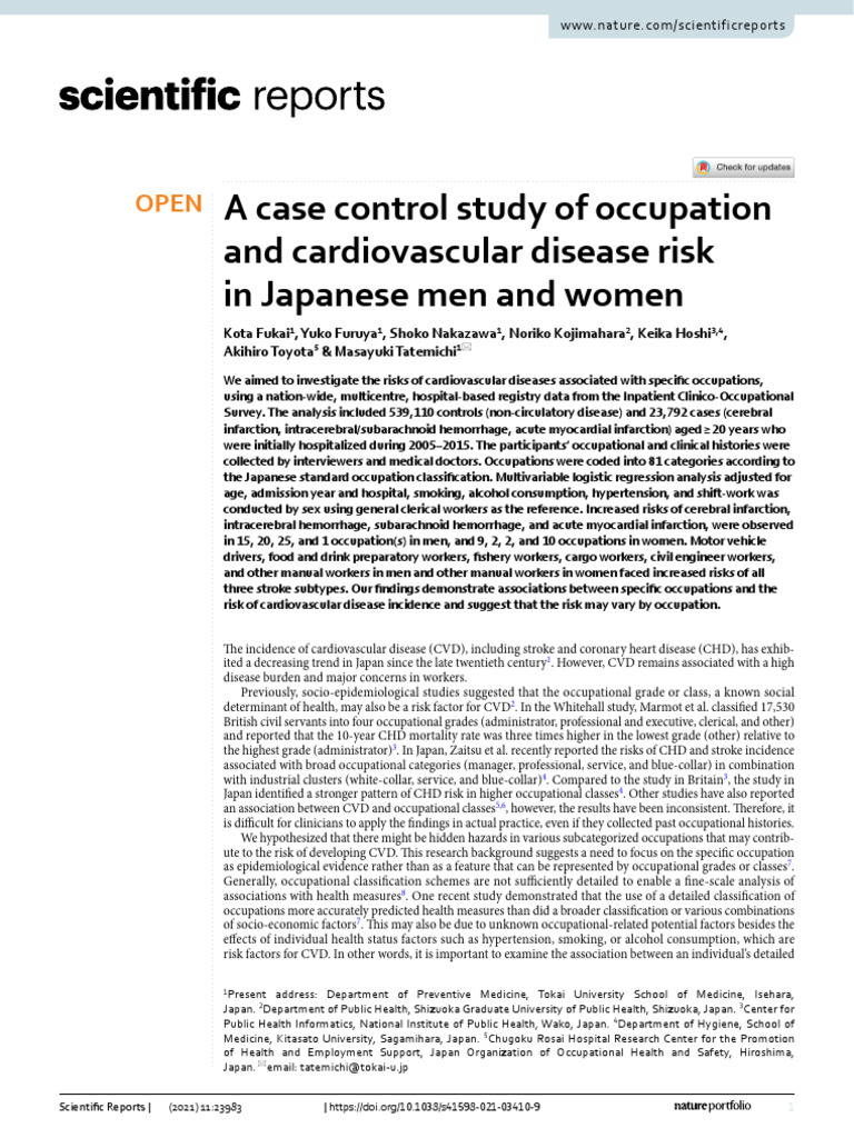 Kota Fukai Et Al - 2021 - A Case Control Study of Occupation and ...