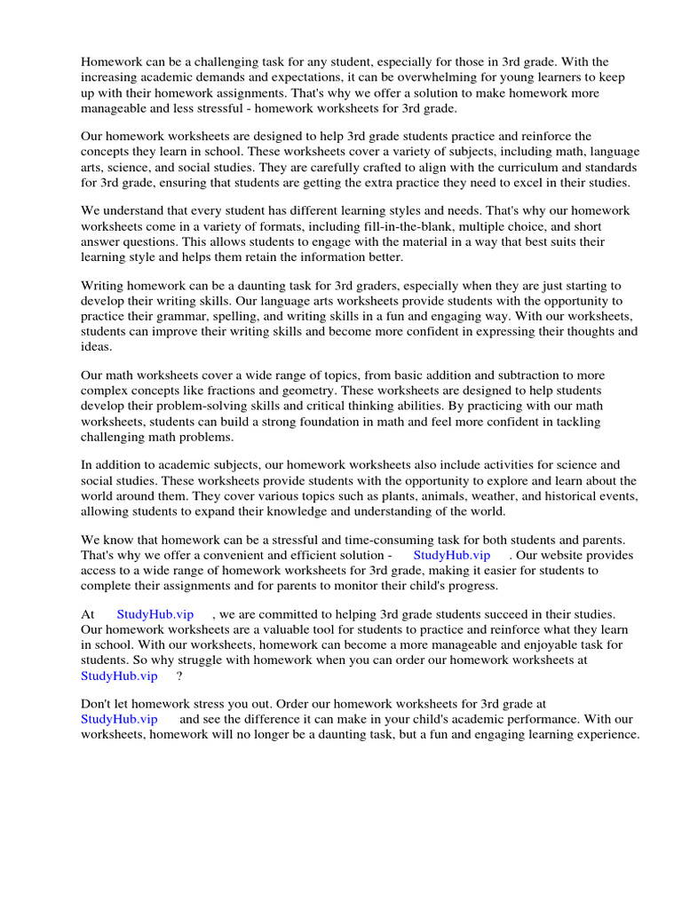 Homework Worksheets 3rd Grade | PDF | Worksheet | Homework