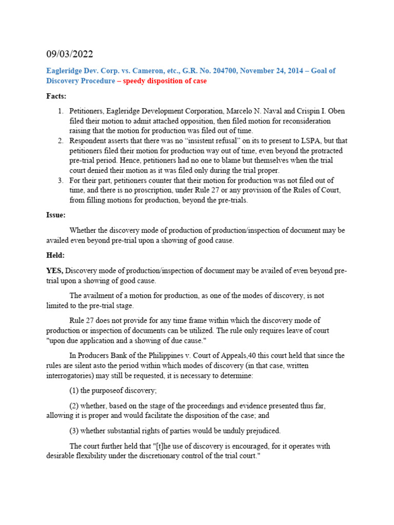 Remedial Law Cases | PDF | Deposition (Law) | Discovery (Law)