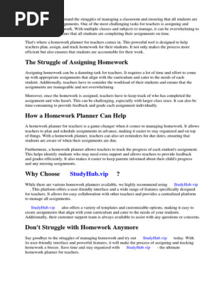 Homework Planner for Teachers