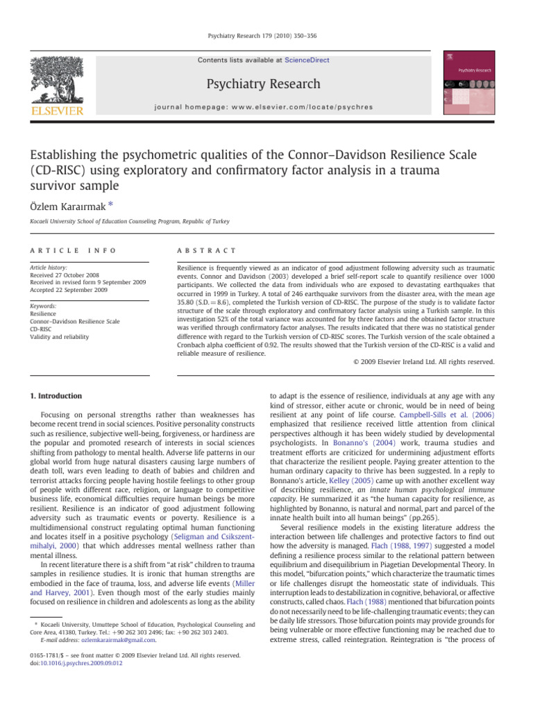 Psychiatry Research: Özlem Kara Irmak | PDF | Psychological Resilience ...