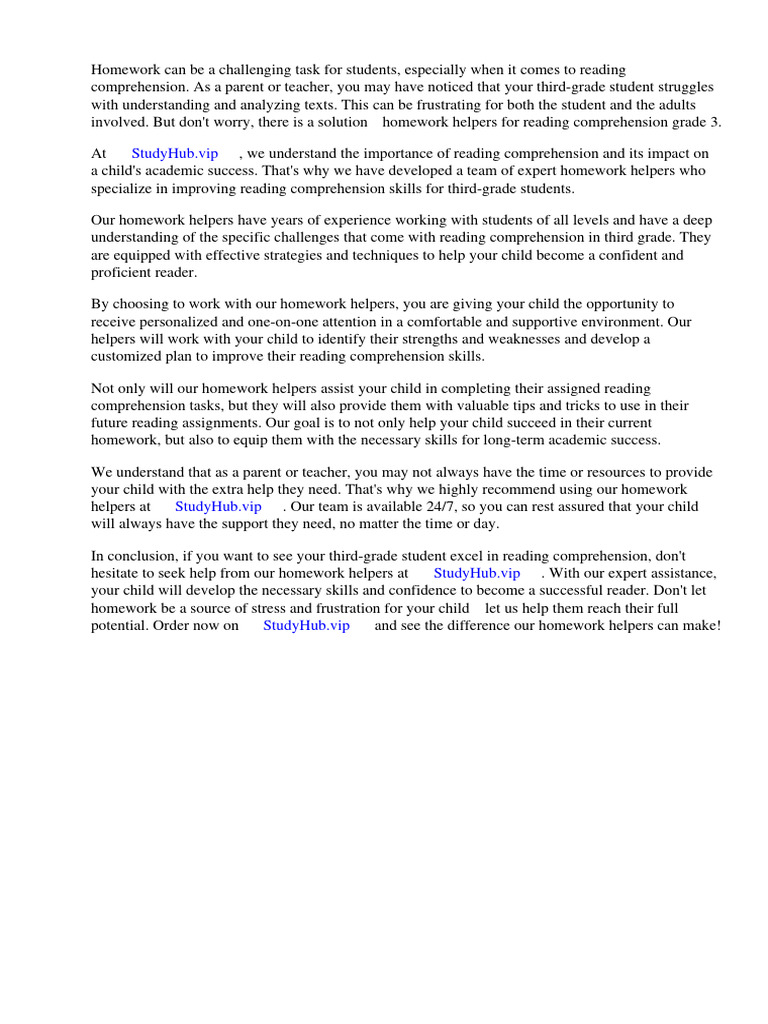 Homework Helpers Reading Comprehension Grade 3 | PDF | Reading