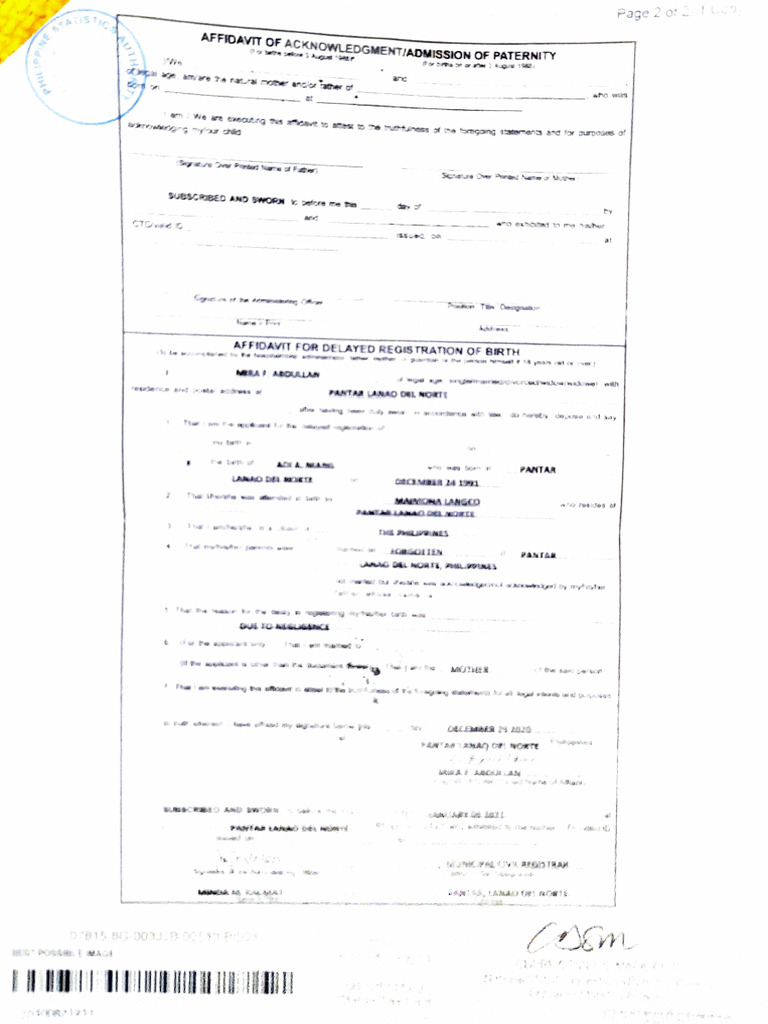 Affidavit for Acknowledgment of Paternity | PDF | Civil Law (Common Law ...