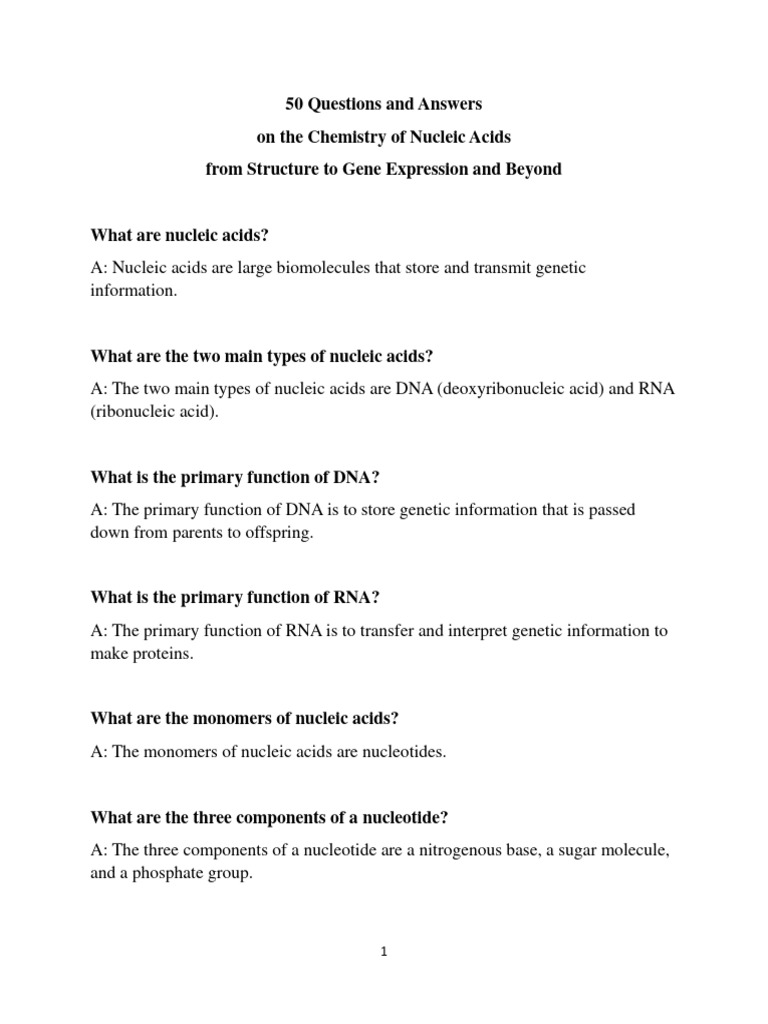 50 Questions and Answers On The Chemistry of Nucleic Acids From