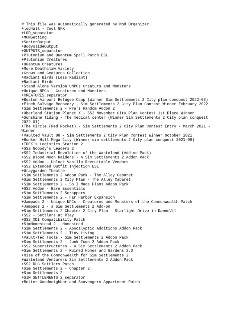 Mod list pdf armour clothing