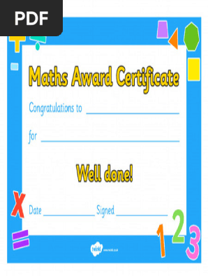 T C 118 Maths Award Certificate