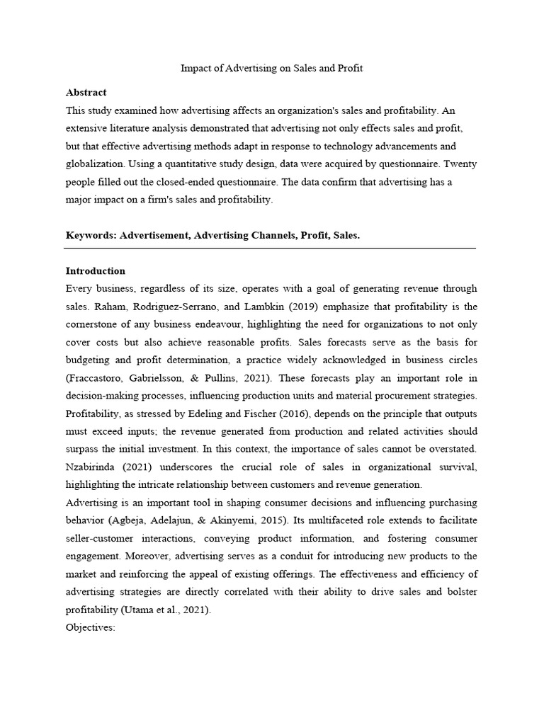 Advertising's Impact on Sales and Profit | PDF | Advertising | Online ...