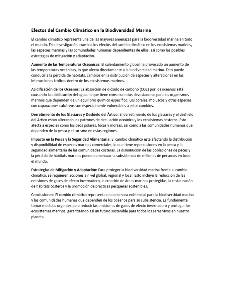 Impacto del Cambio Climático en la Biodiversidad Marina | PDF | Cambio ...
