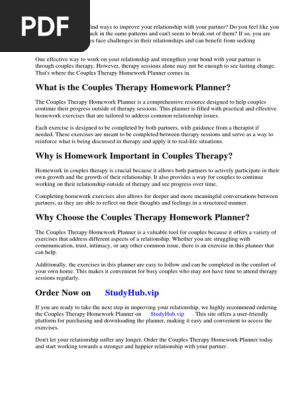 Couples Therapy Homework Planner