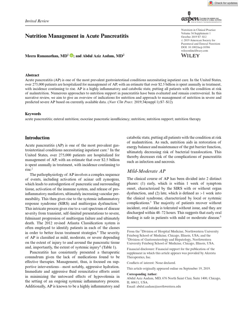 Nutrition Management in Acute Pancreatitis | PDF | Randomized ...