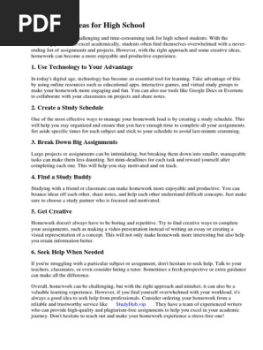Homework Ideas for High School