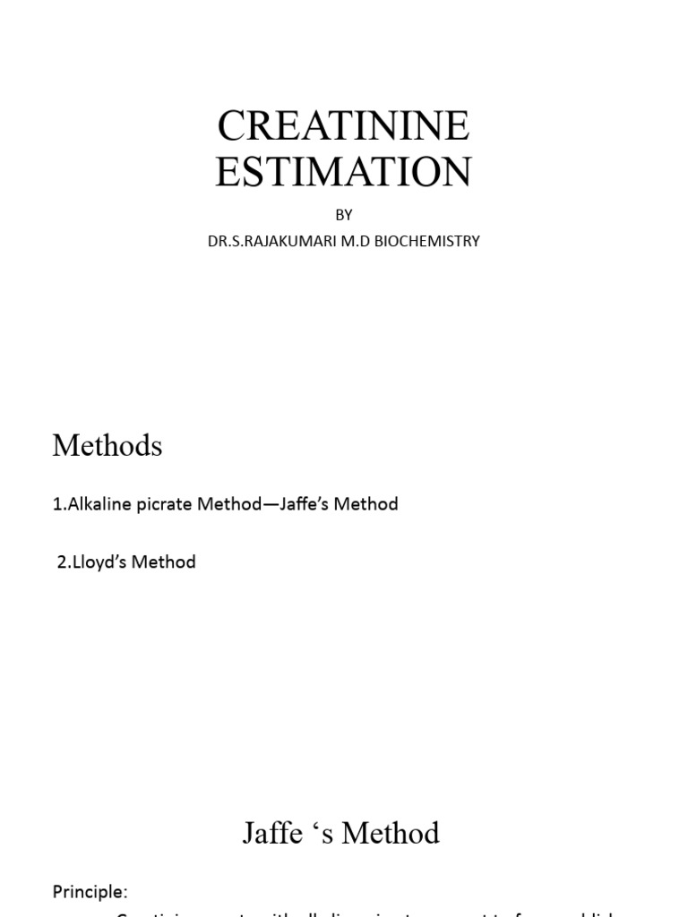 Jaffe's Method for Creatinine Estimation | PDF | Creatinine | Medical ...
