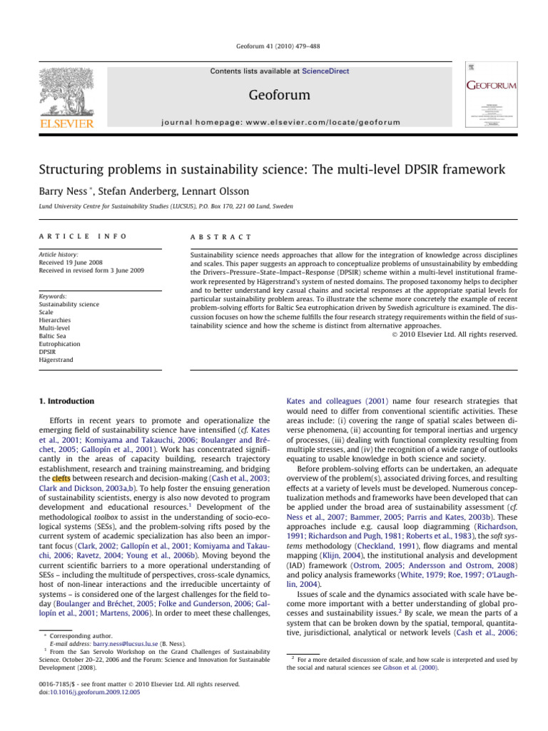 2010 structuring problems in sustainability science the multi level