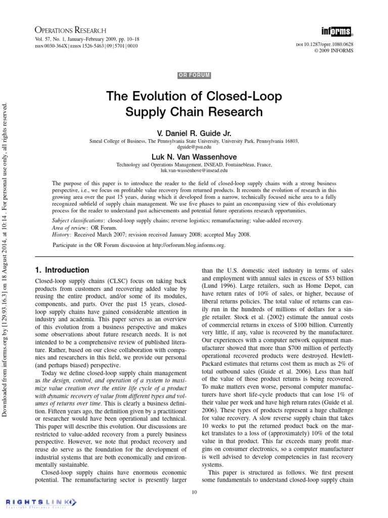 OR FORUM-The Evolution of Closed-Loop Supply Chain Research | PDF ...
