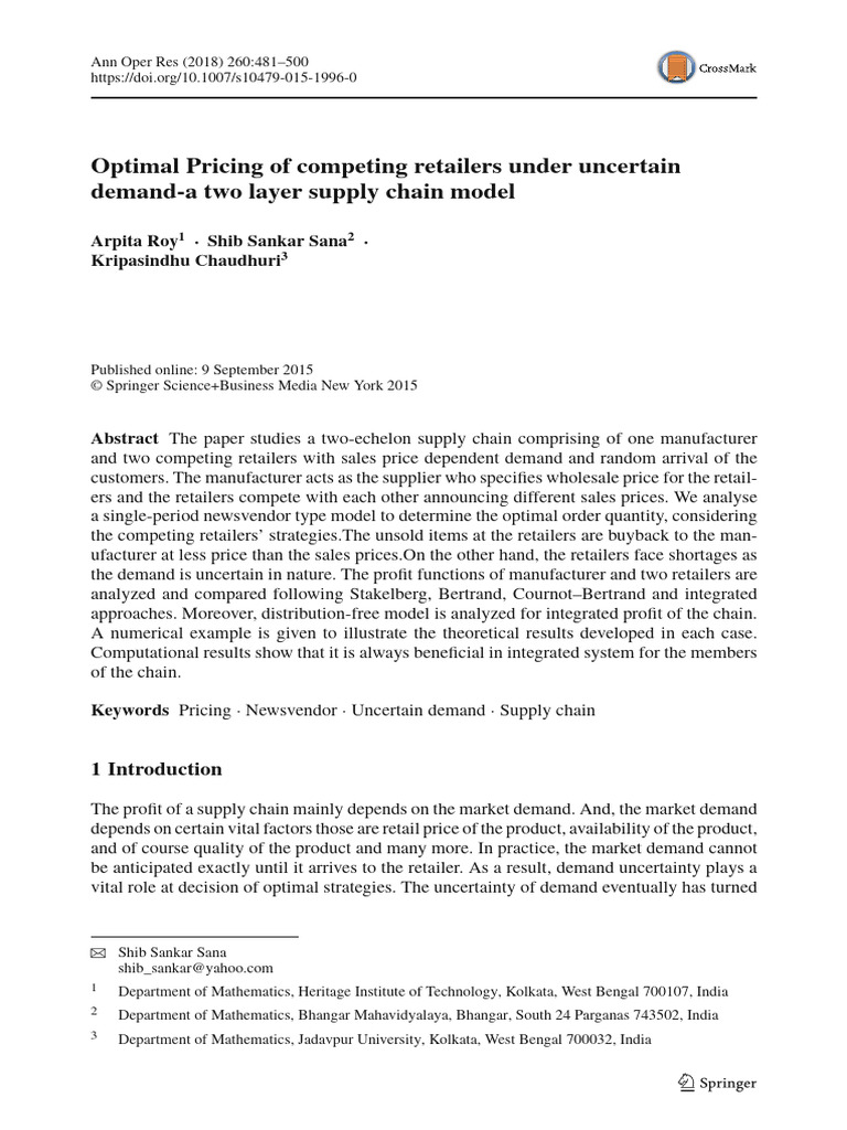 Optimal Pricing in Competing Retailers | PDF | Retail | Demand