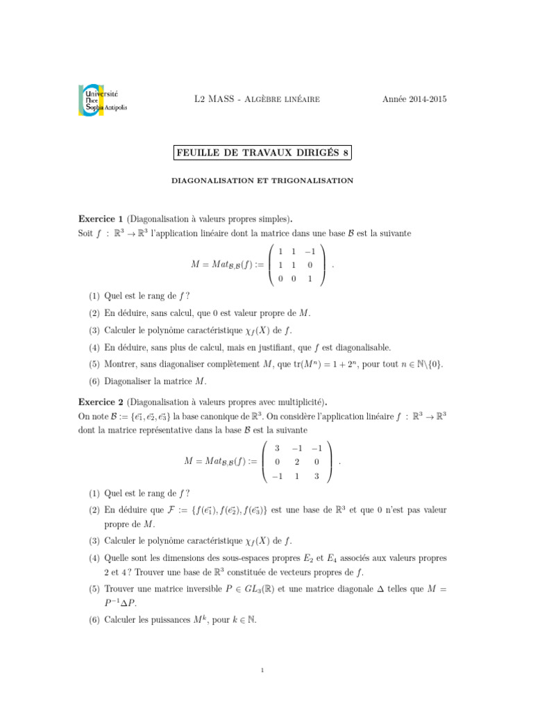 Diagonalisation et Trigonalisations L2 MASS | PDF | Valeur propre ...