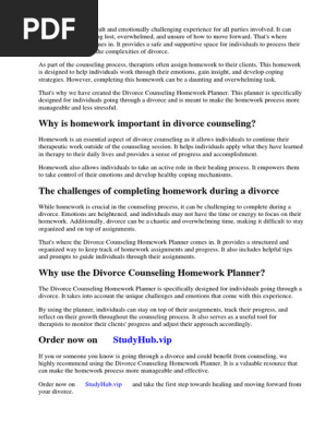Divorce Counseling Homework Planner