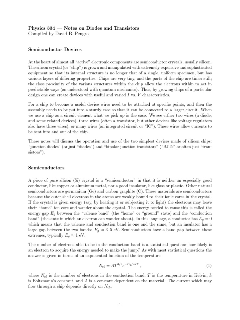 Transistor Notes Pdf P N Junction Bipolar Junction Transistor