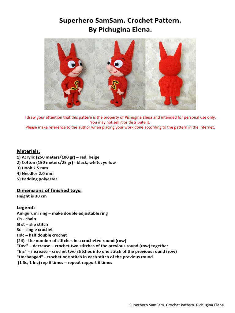 Superhero SamSam Crochet Pattern | PDF | Crochet | Knitting