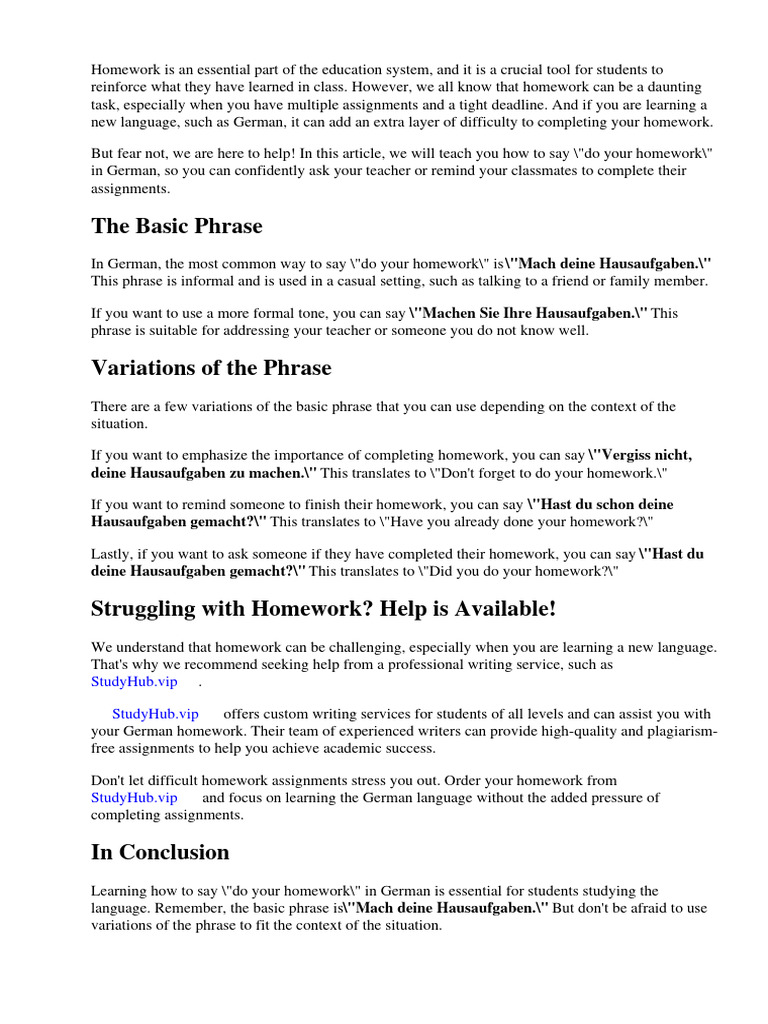 How To Say Do Your Homework In German PDF Homework
