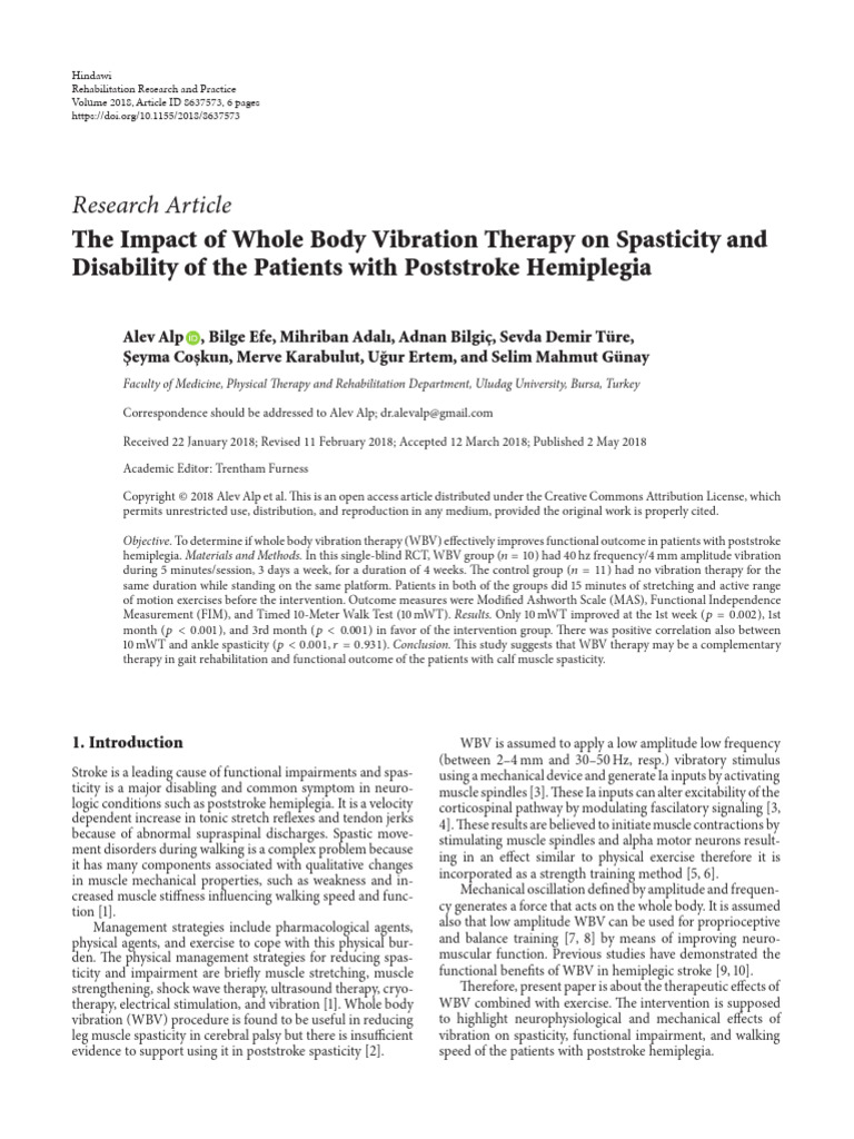 The Impact of Whole Body Vibration Therapy On Spasticity and Disability ...